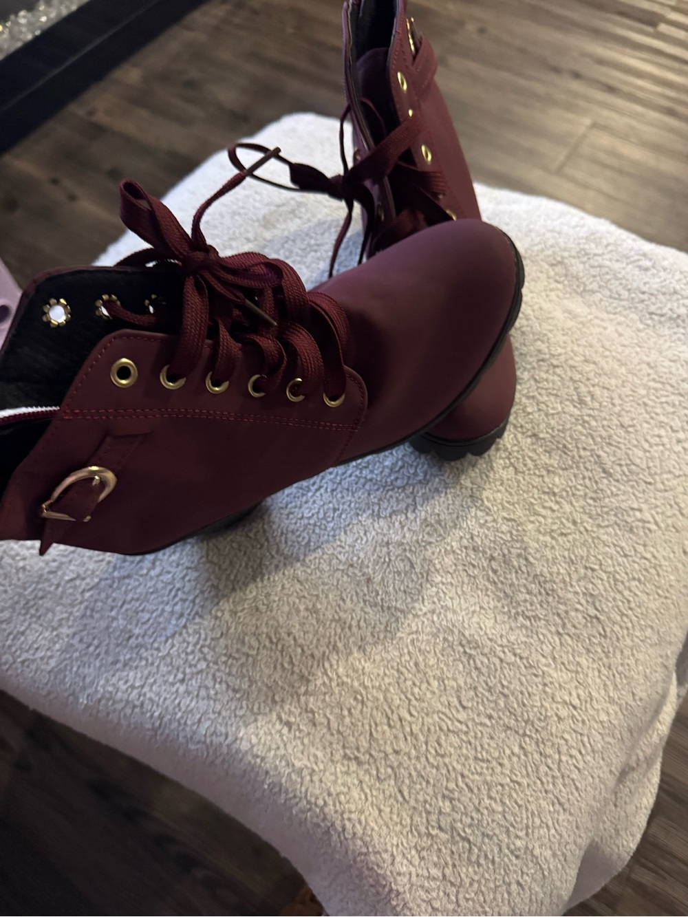 Lace-Up Combat Boots in Burgundy - Women